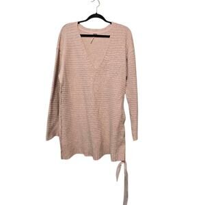 Free People Heart It Laces Long Sweater Womens MED Pink Oversized Boho Coquette